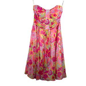 Nanette Lepore silk strapless floral vibrant pastel dress Y2K sz 6